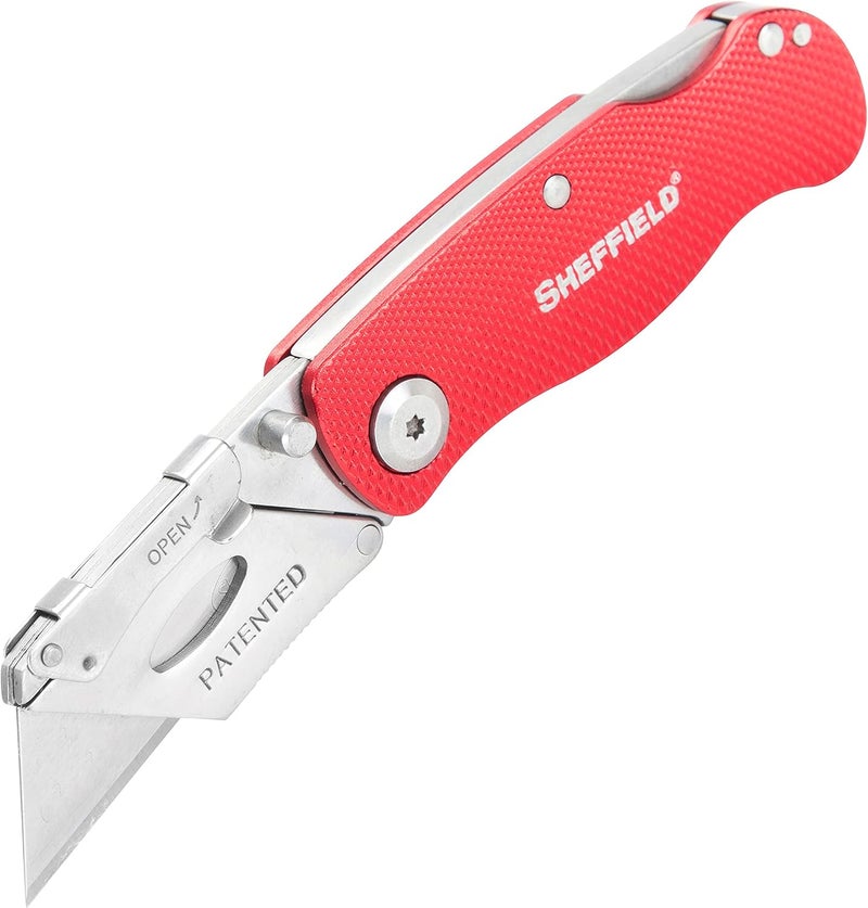 Sheffield Folding Utility Knife, Accepts Standard Utility Knife Blades, Box Cutter Aluminum Handle, Razor Blades Included, For Home, Office, Trades, and Warehouse - Image 1